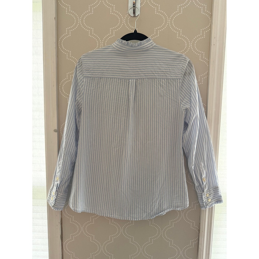 Vineyard Vines Striped Ruffle Trim Button Down Shirt Blue White Size 10 - Picture 4 of 9